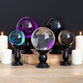 SMALL SMOKE GREY CRYSTAL BALL ON STAND