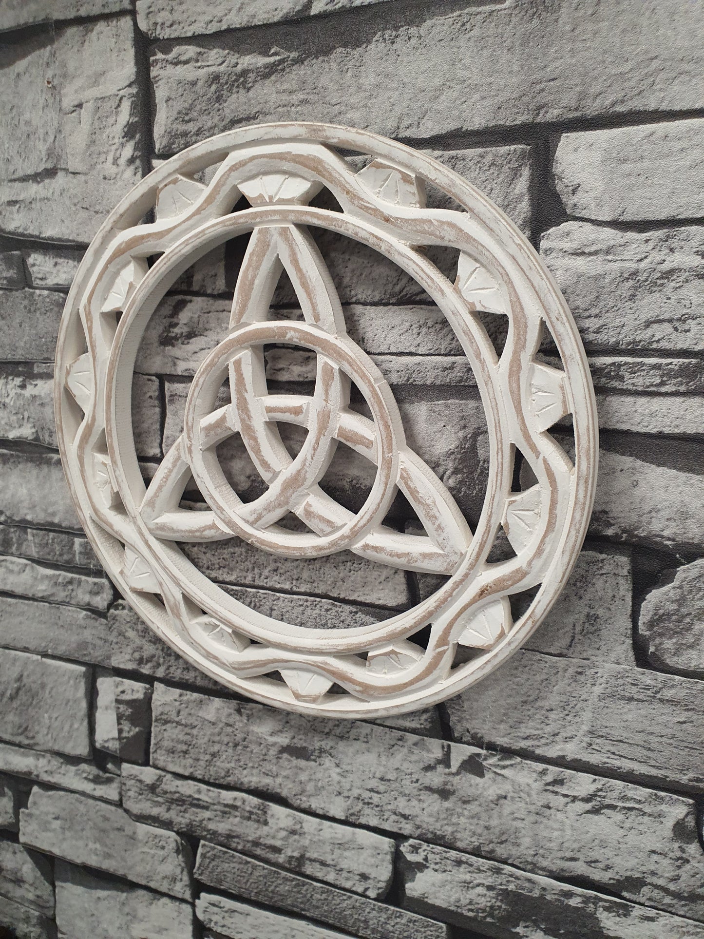 White Triquetra Wooden Hanging Sign