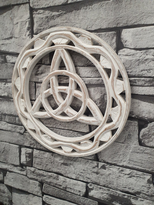 White Triquetra Wooden Hanging Sign