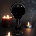 SMALL BLACK CRYSTAL BALL ON STAND