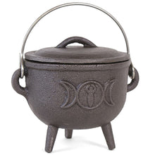 Load image into Gallery viewer, 11cm Cast Iron Cauldron with Triple Moon
