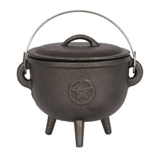 Load image into Gallery viewer, 15cm Cast Iron Cauldron with Pentagram
