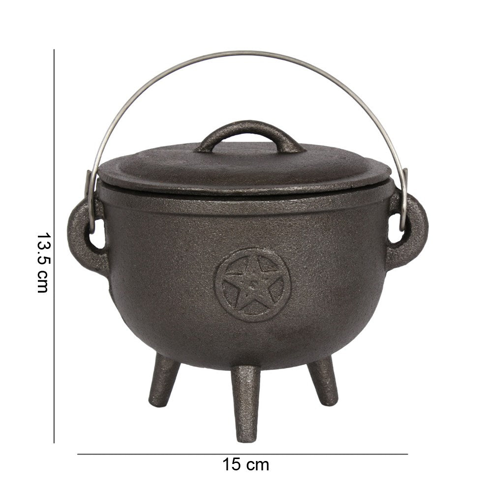 15cm Cast Iron Cauldron with Pentagram