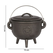 Load image into Gallery viewer, 15cm Cast Iron Cauldron with Pentagram
