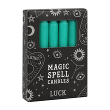 Load image into Gallery viewer, Green &#39;Luck&#39; spell candles pack of 12
