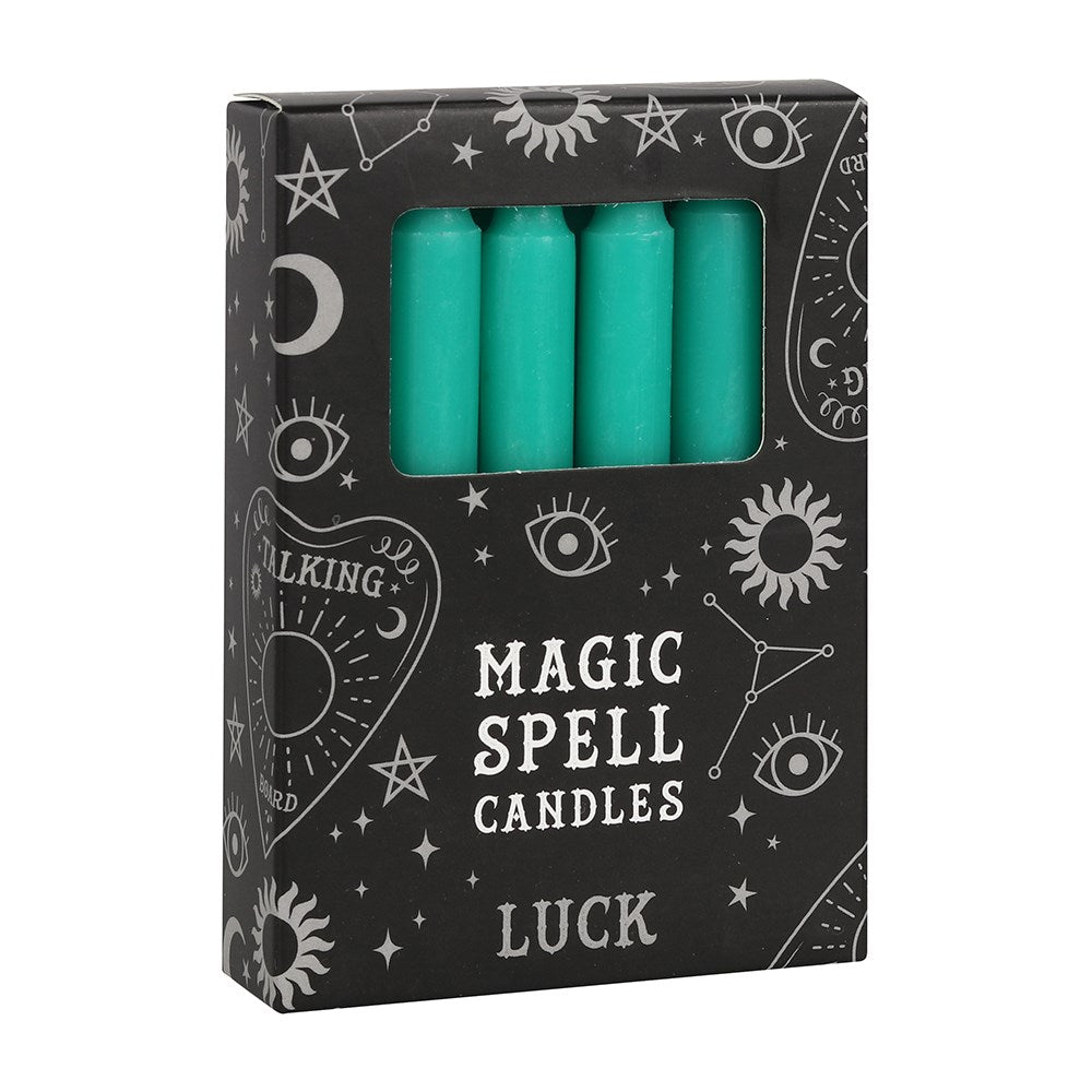 Green 'Luck' spell candles pack of 12