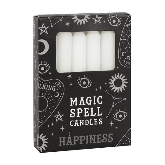 White 'Happiness' spell candles pack of 12