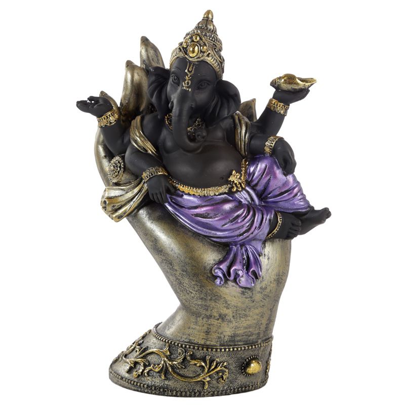 Purple, Gold and Black Ganesh Lying in Hand