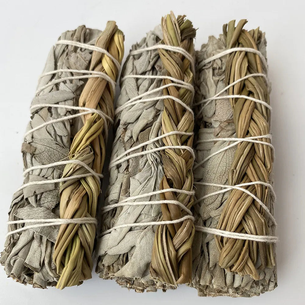 1x Braided Sweet Grass and White Sage 4"