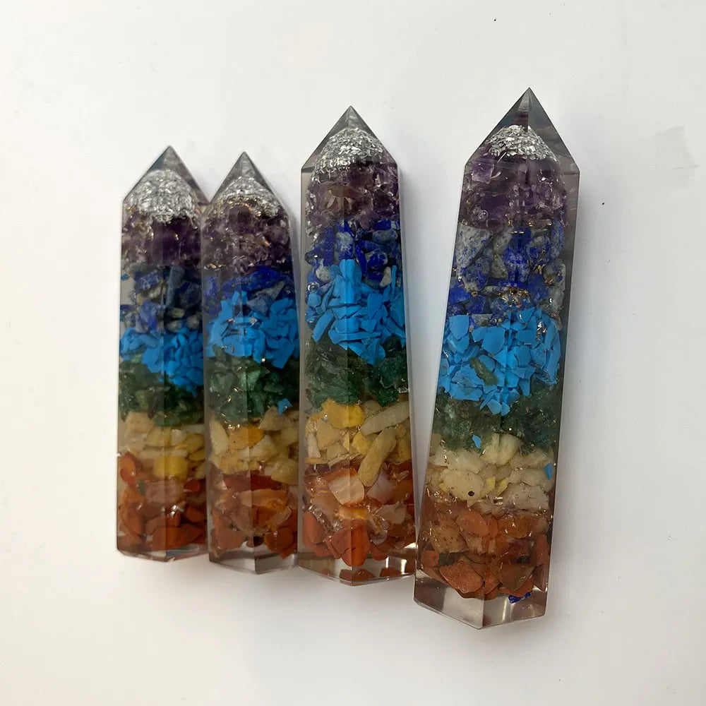 1x Orgonite Obelisk Tower, 8x2x2cm, 7 Chakra