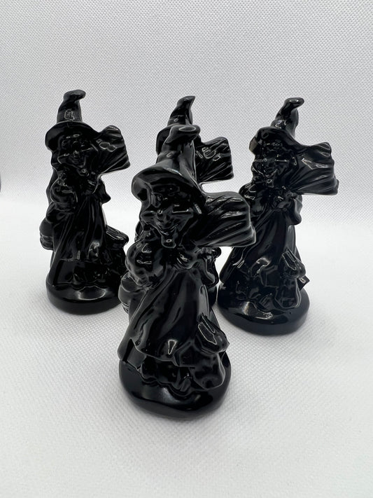 Black Obsidian Carved Witch Figure