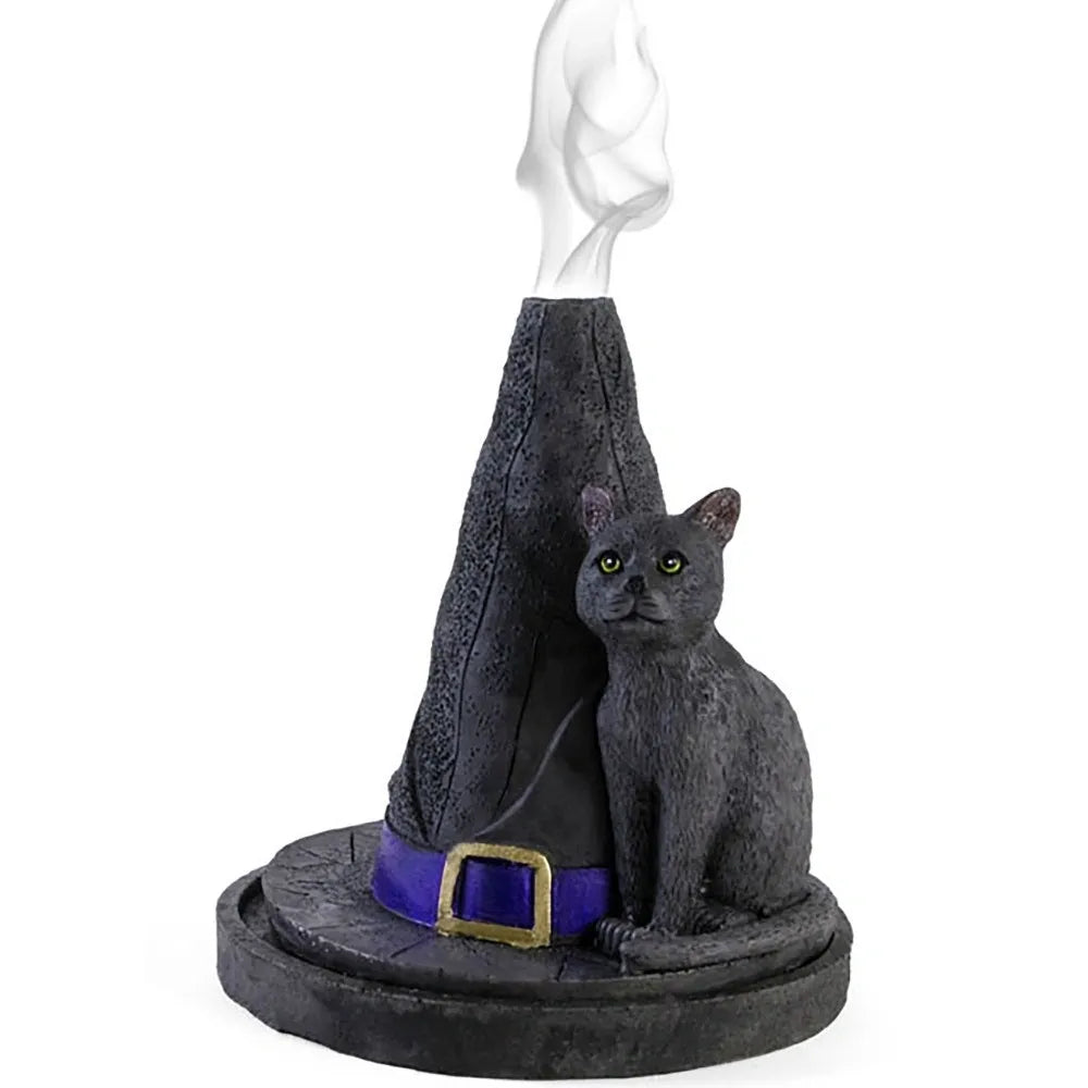 Black Cat with Witches Hat Incense Cone Holder