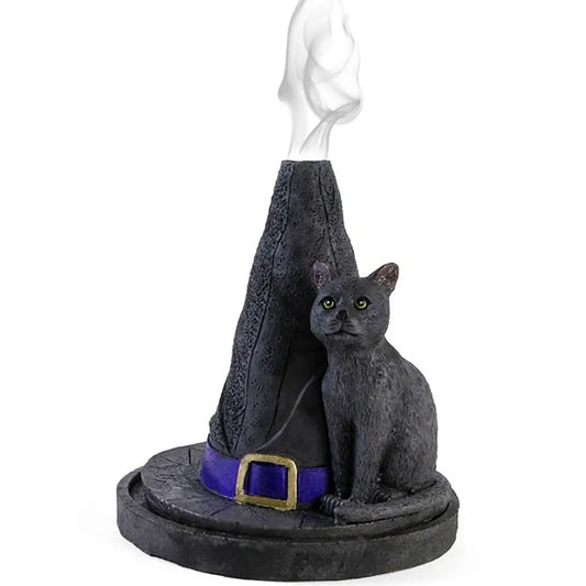 Black Cat with Witches Hat Incense Cone Holder