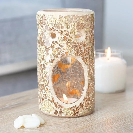Gold Pillar Crackle Glass Oil/Melt Burner