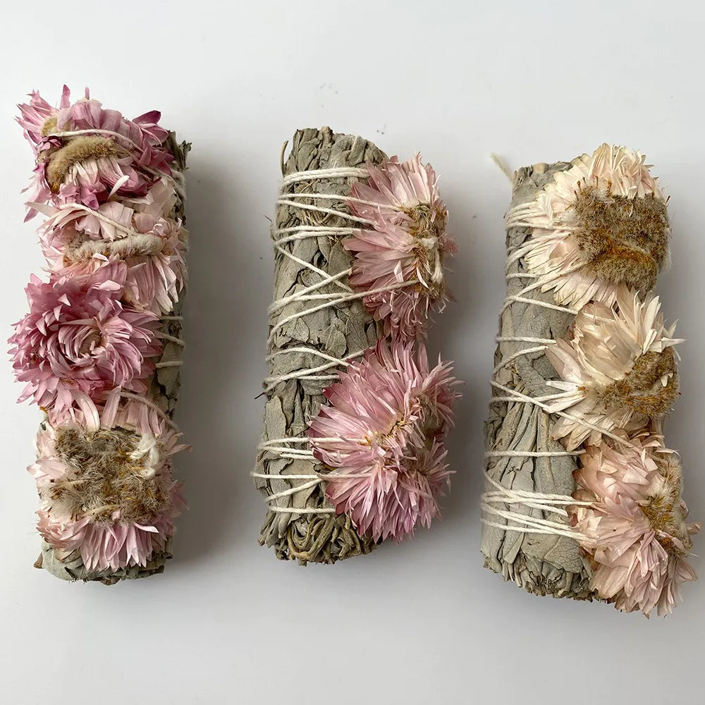 1x Pink Sunflower and White Sage smudge stick