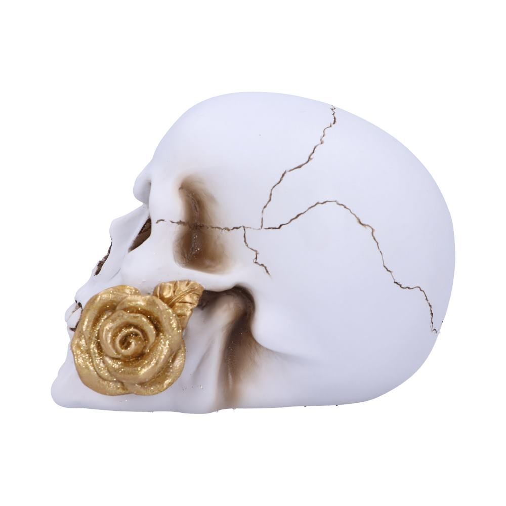 Floral Fate Golden Rose Skull Ornament.