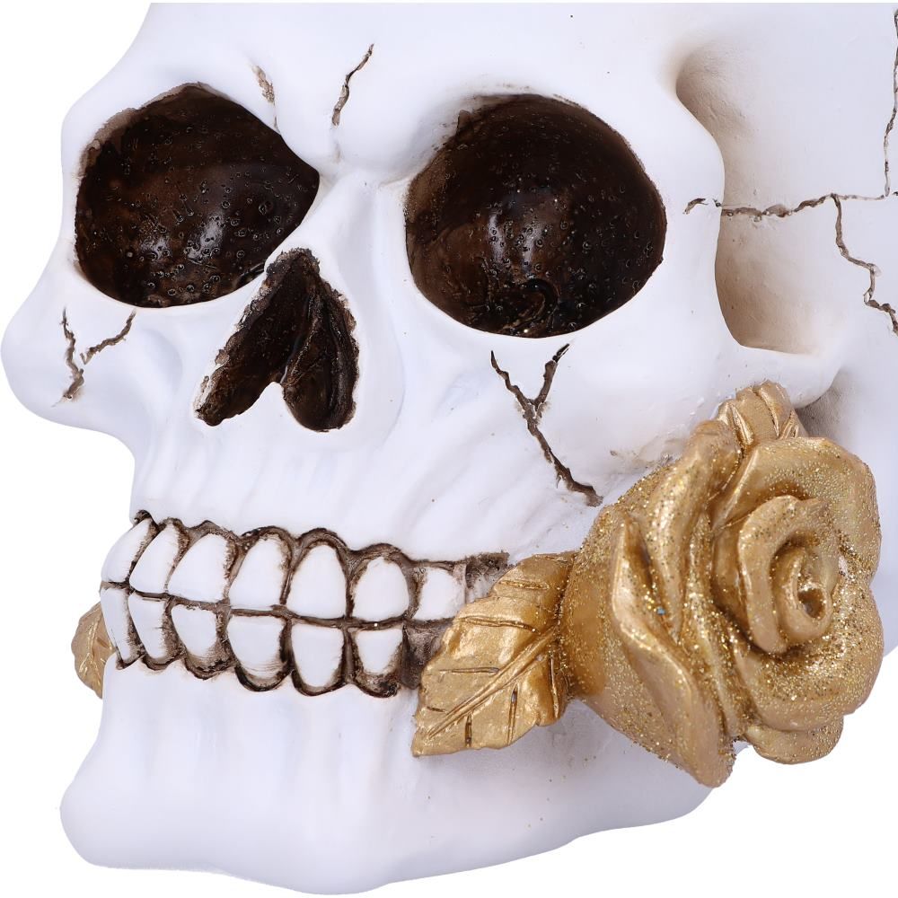 Floral Fate Golden Rose Skull Ornament.