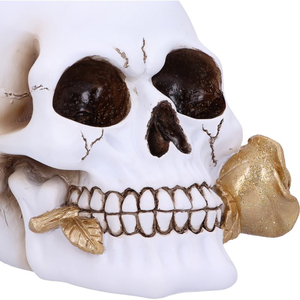 Floral Fate Golden Rose Skull Ornament.