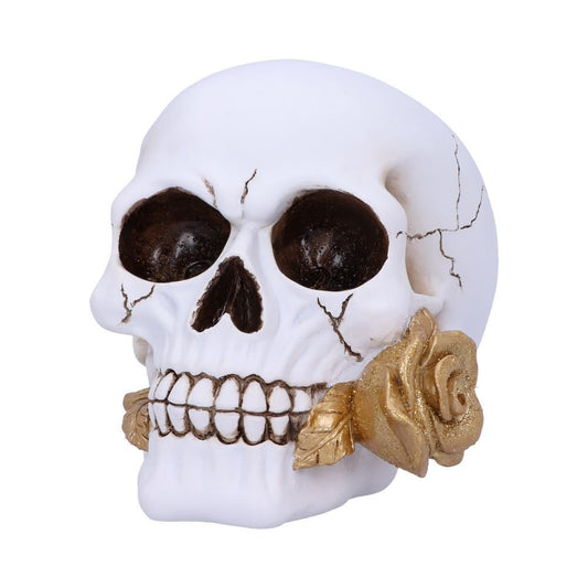 Floral Fate Golden Rose Skull Ornament.